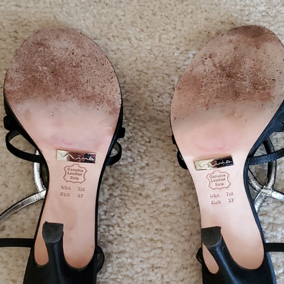 HP🎉Nina Jeweled Black Strappy Heels 7M - Picture 11 of 11